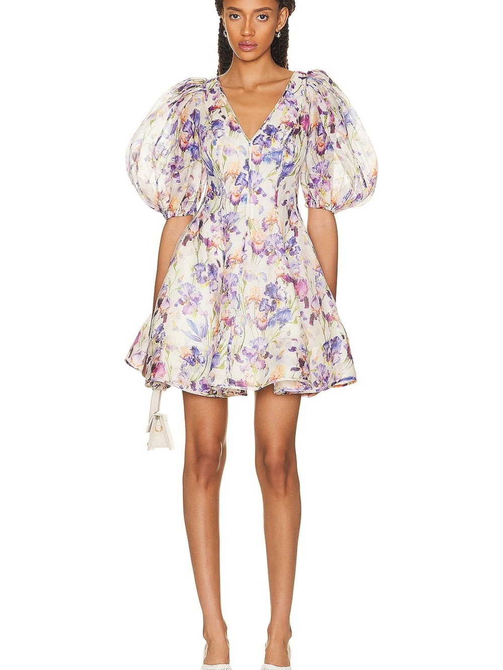 NWOT Zimmermann Tama Puff Sleeve Mini Dress in Iris Floral, Size AU 2 = M